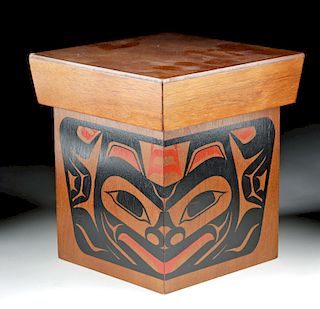 20th C. Kwakwaka'wakw Red Cedar Painted Box - Bear