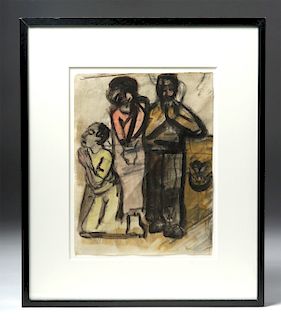 Framed 20th C. German Expressionist Mixed Media