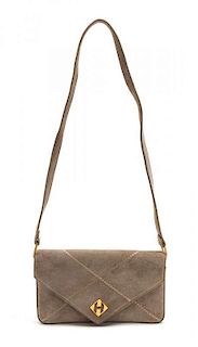 * An Hermes Taupe Suede Versailles Bag, 8 1/2 x 5 x 1 inches.