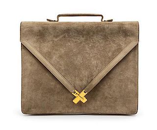 * An Hermes Taupe Suede Briefcase, 13 x 10 1/2 x 1 inches.