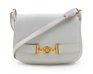 * An Hermes White Leather Shoulder Bag, 11 x 8 x 2 inches.