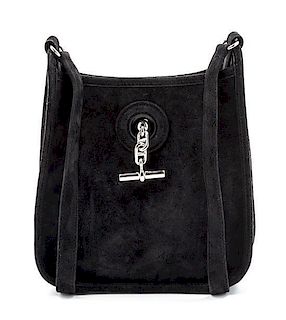 An Hermes Black Suede Vespa Bag, 7 x 6 1/2 x 2 inches.