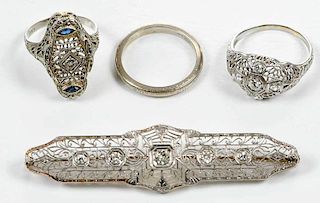 Four Pieces Antique Gold & Diamond Jewelry