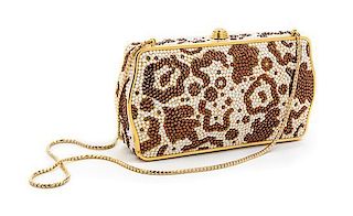 A Judith Leiber Brown and Ivory Swarovski Crystal Minaudiere, 6 1/2 x 4 x 1 1/2 inches.