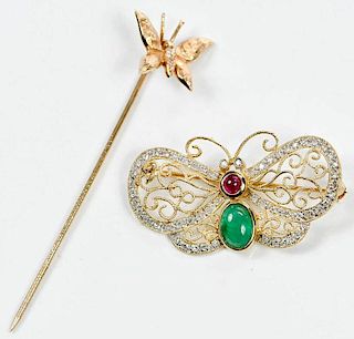 Two 14kt. Gold & Gemstone Brooches