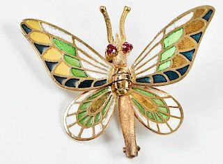 14kt. Gold Plique-a-Jour Butterfly Brooch