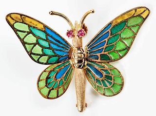 14kt. Gold Plique-a-Jour Butterfly Brooch