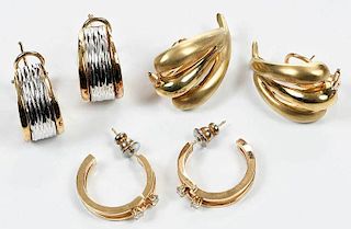 Three Pairs 14kt. Gold Earrings