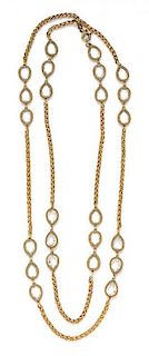 A Chanel Gilt Metal and Faceted Glass Sautoir,