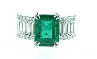 Emerald Cut Emerald And Diamond Ring