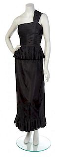 A Chanel Black Taffeta Single Shoulder Gown,