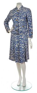 * A Chanel Couture Blue and Ivory Wool Tweed Skirt Suit,