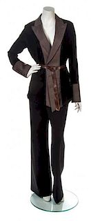 A Jean Paul Gaultier Black and Brown Pinstripe Pants Ensemble, Jacket size 6, pants size 8.