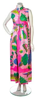 * An Averardo Bessi Pink and Green Silk Print Gown, Size 8.