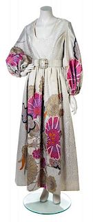A Bill Blass Silver Metallic Jacquard Gown,
