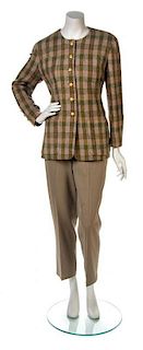 * A Chanel Taupe and Multicolor Tweed Check Jacket,