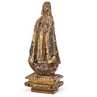 SPANISH COLONIAL CARVED WOOD FIGURE OF VIRGIN MARY