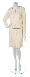 * A Chanel Ivory Wool Skirt Suit, Jacket size 42, skirt size 42.
