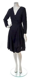 * A Chanel Navy Wool Crepe Wrap Dress, Size 40.