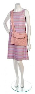 * A Chanel Lavender Striped Wool Boucle Day Dress & Bag, Size 36.