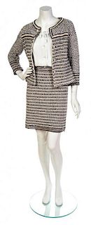 * A Chanel Metallic Grey, Taupe and Ivory Beaded Cotton Knit Skirt Suit,