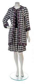 * A Chanel Navy, White and Pink Reversible Cotton Tweed Skirt Suit,