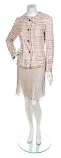 * A Chanel Pink, Taupe and Silver Silk Tweed Skirt Ensemble,