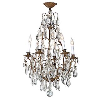 PAIR OF LOUIS XV STYLE BRONZE AND ART GLASS CHANDELIERS