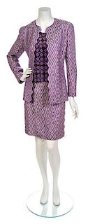 * A Chanel Purple and Taupe Diamond Woven Wool Skirt Suit,