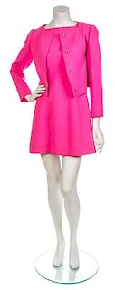 * A Courreges Pink Wool Dress Ensemble, Jacket size 36, dress size 38.