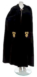 A Louis Feraud Black Cotton Velvet Hooded Opera Cloak, Size 8.