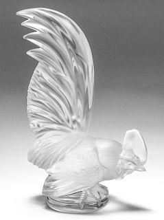 Lalique "Rooster" Frosted Art Glass Sculpture