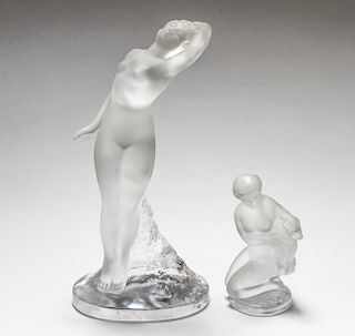 Lalique Frosted Art Glass Figural Sculptures, 2