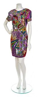 * A Naeem Khan Silk and Multicolor Psychedelic Sequin Dress, Size S.