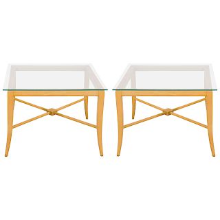 Tommi Parzinger Maple & Glass End / Side Tables Pr