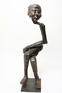 Modern Abstract Seated Figure Sculpture, Metal