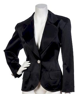 An Yves Saint Laurent Black Satin Jacket, Size 44.