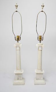 Marble Ionic Column Table Lamps, Pair