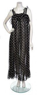 An Yves Saint Laurent Black and White Sheer Chiffon Polka Dot Print Dress, Size 36.