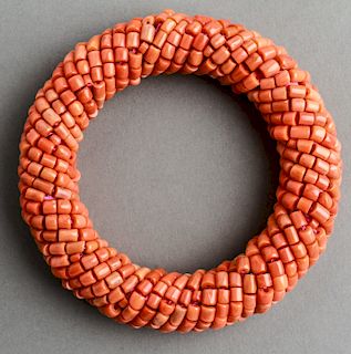 Red Coral Spiral Beaded Bangle Bracelet