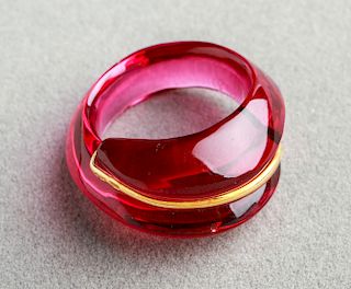 18K Gold Wire & Baccarat Ruby-Colored Crystal Ring