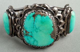 Navajo Indian Old Pawn Silver & Turquoise Cuff