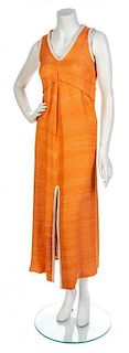 A Tangerine Woven Silk Couture Gown and Jacket Ensemble,