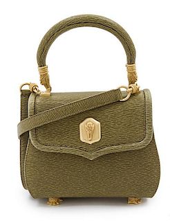 * A Barry Kieselstein-Cord Olive Grained Leather Trophy Mini Bag, 6 1/2 x 5 1/2 x 3 inches.