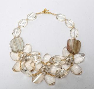 Floral Faceted Glass Costume Statement Necklace