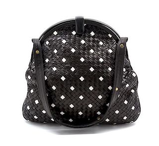 * A Bottega Veneta Black and White Intrecciato Leather Bag, 14 1/2 x 11 1/2 x 4 1/2 inches.