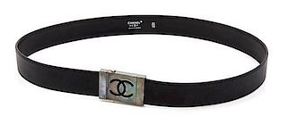* A Chanel Black Leather Belt,