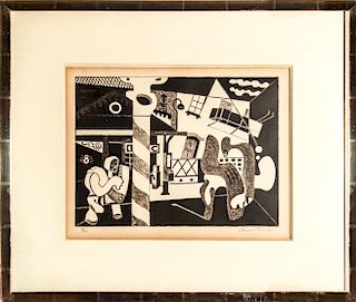 Stuart Davis "Two Figures and El" Lithograph, 1931