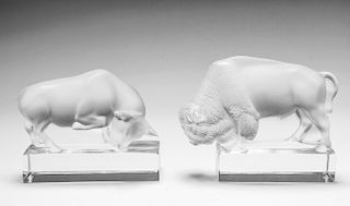 Lalique Art Glass Buffalo & Bull Sculptures, 2