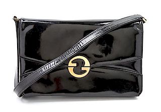 * A Gucci Black Vinyl Convertible Bag, 11 1/2 x 10 1/2 x 5 inches.
